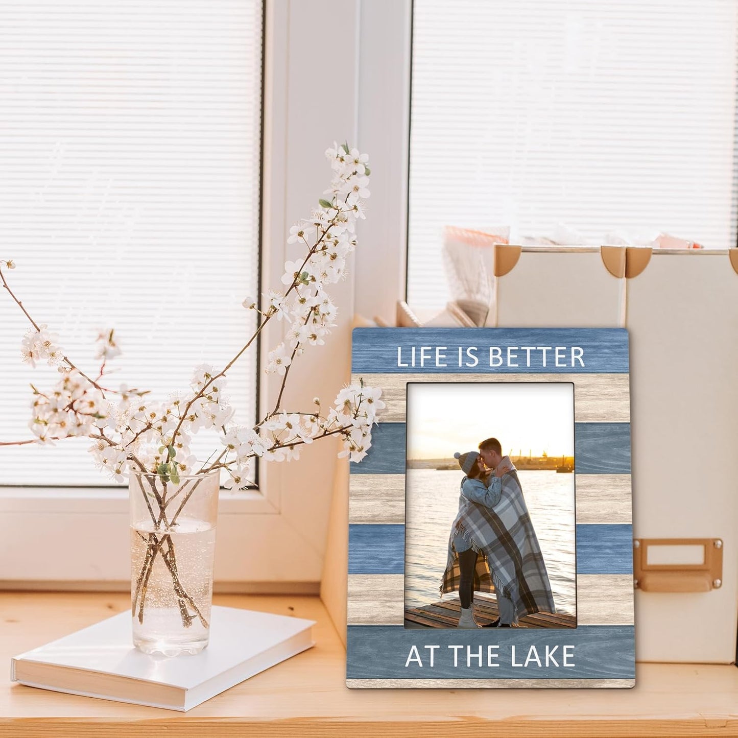 Lake House Decor Picture Frame 5x7, LakeHouse Gifts Photo Frame, Birthday Gifts for LakeLover Women Men, Life is Better at the Lake Wooden Picture Photo Frames for Desk Home Room Decor