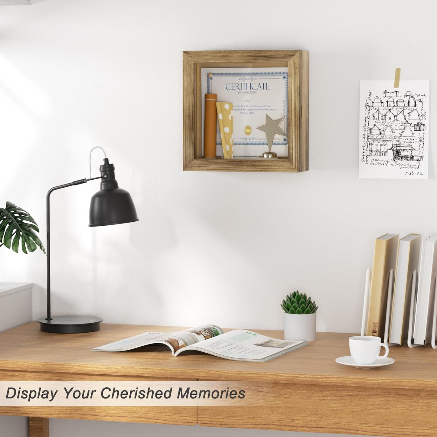 Love-KANKEI Shadow Box Frame 8x8, Wood Shadow Box Display Case with Glass Window, Memory Box for Memorabilia Awards Medals Photos Gift Carbonized Black