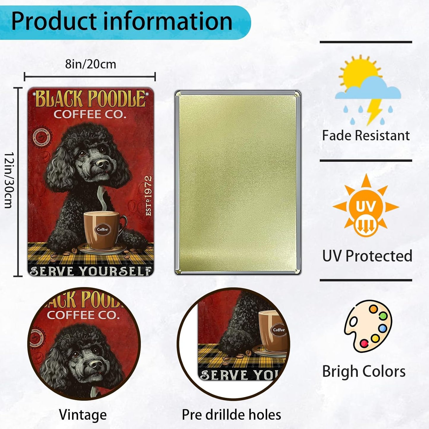 Retro Metal Tin Sign Coffee Company Black Poodle Sign For Outdoor & Indoor Wall Poster Home Bar Shop Decorations Coffee Vintage Sign Gift Poster 12x8 Inch