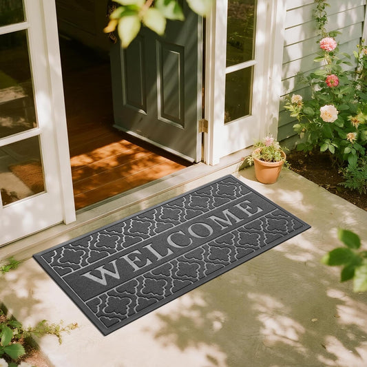 Yimobra Welcome Mat Outdoor Indoor, All-Season Waterproof Front Door Mat Outside Entrance, All-Weather Heavy Duty Non-Slip Doormat, Low Profile Porch Patio Entrance Mats, 47x24, Dark Grey