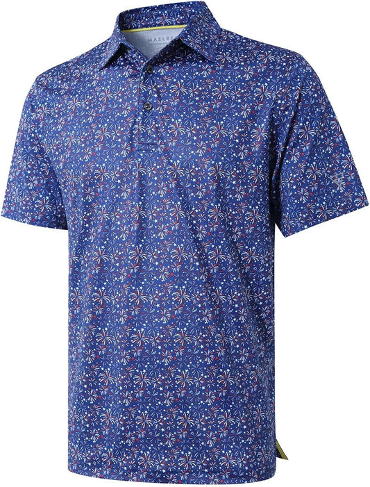 Golf Shirts for Men Dry Fit Short Sleeve Print Performance Moisture Wicking Polo Shirt