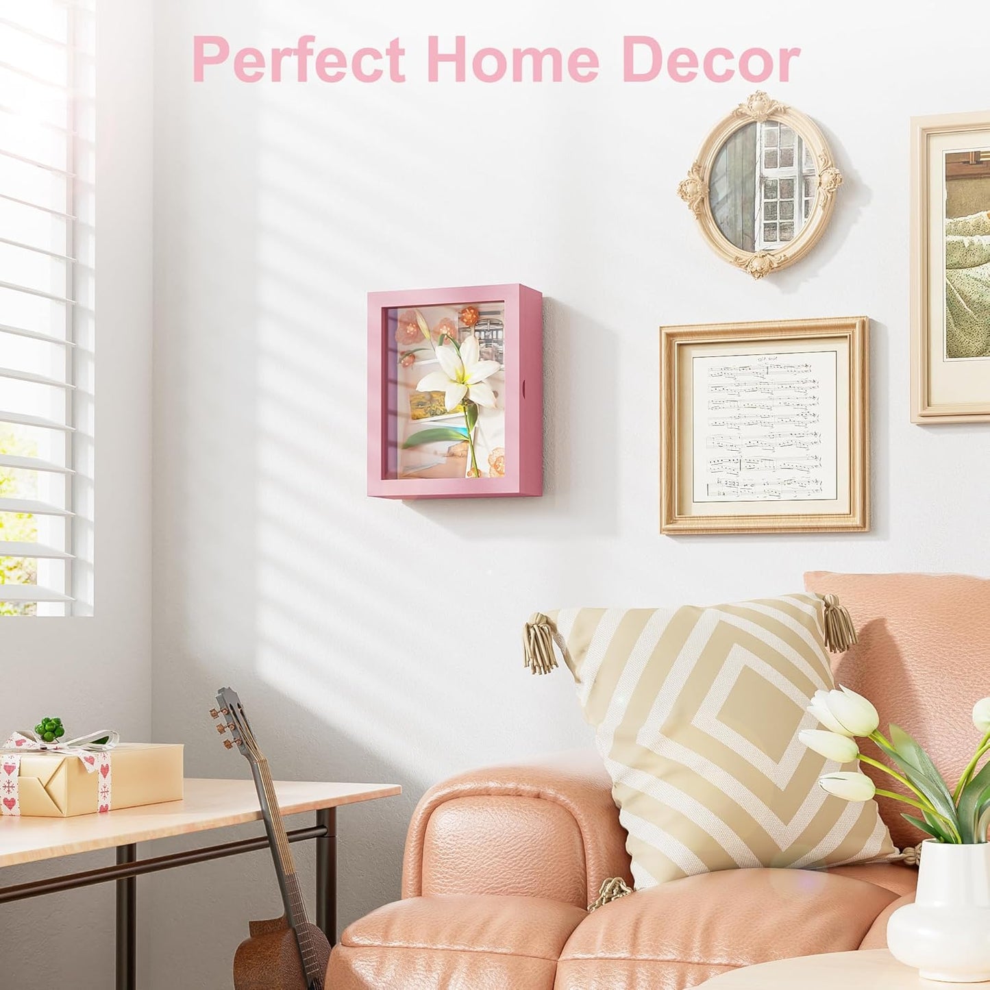 Love-KANKEI Shadow Box Frame 8x10 Shadow Box Display Case with Linen Back Memorabilia Awards Medals Photos Memory Box Gift Pink