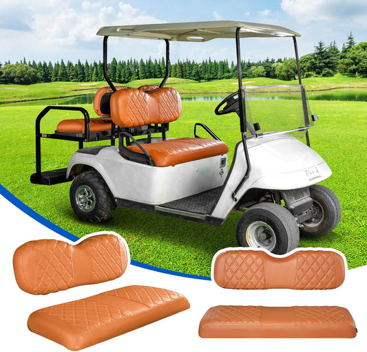 NOKINS 4PCS Golf Cart Diamond Seat Covers Kit, Front and Rear Seat Covers Fits EZGO Freedom TXT-T48 2014+ Standard Seat Cushion, Durable Breathable Vinyl (All Brown)