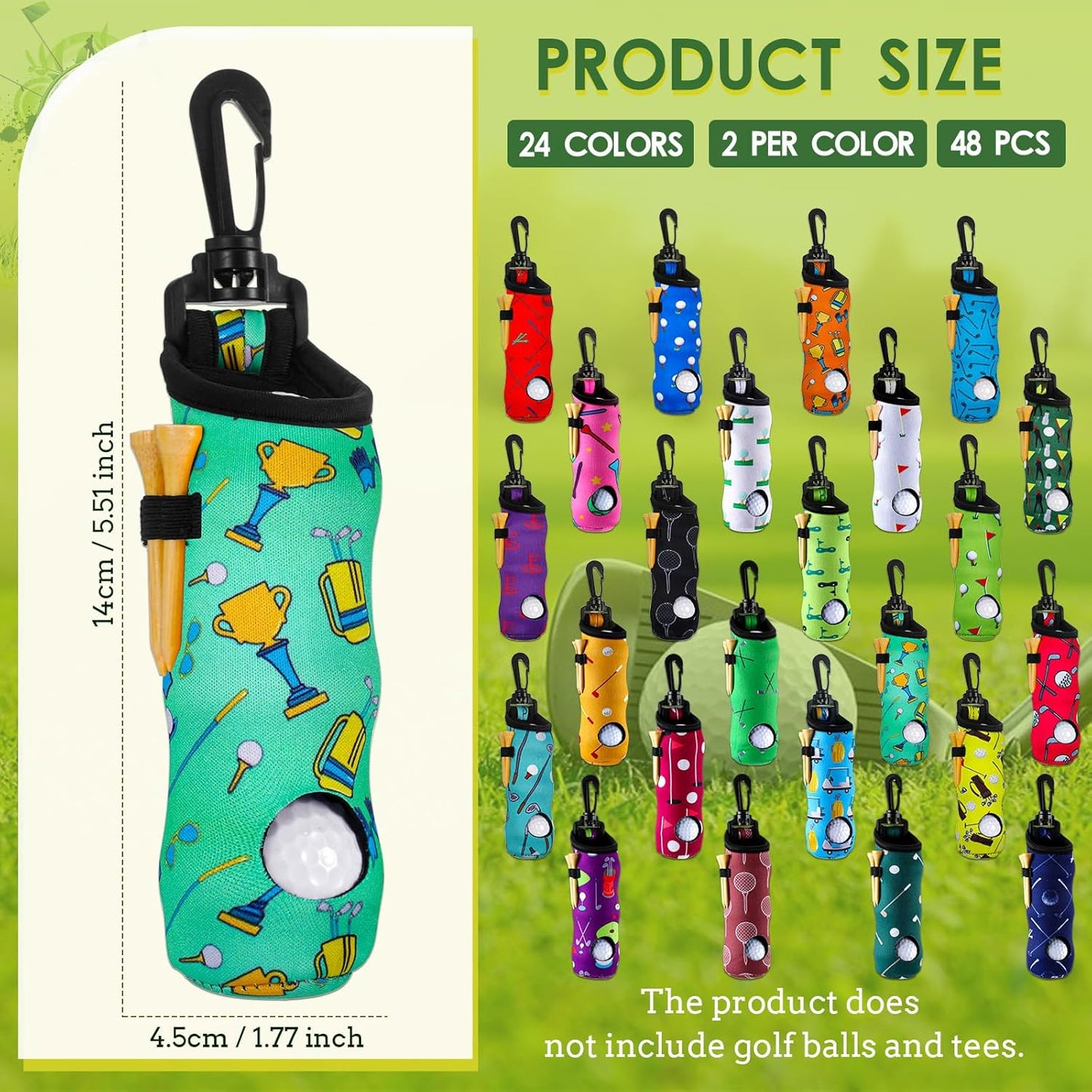 WILLBOND 48 Pcs Golf Ball Tee Holder Neoprene Golf Ball Pouch Golfs Balls Carry Bag Multicolor Portable Golfs Accessories for Men and Women, 24 Colors