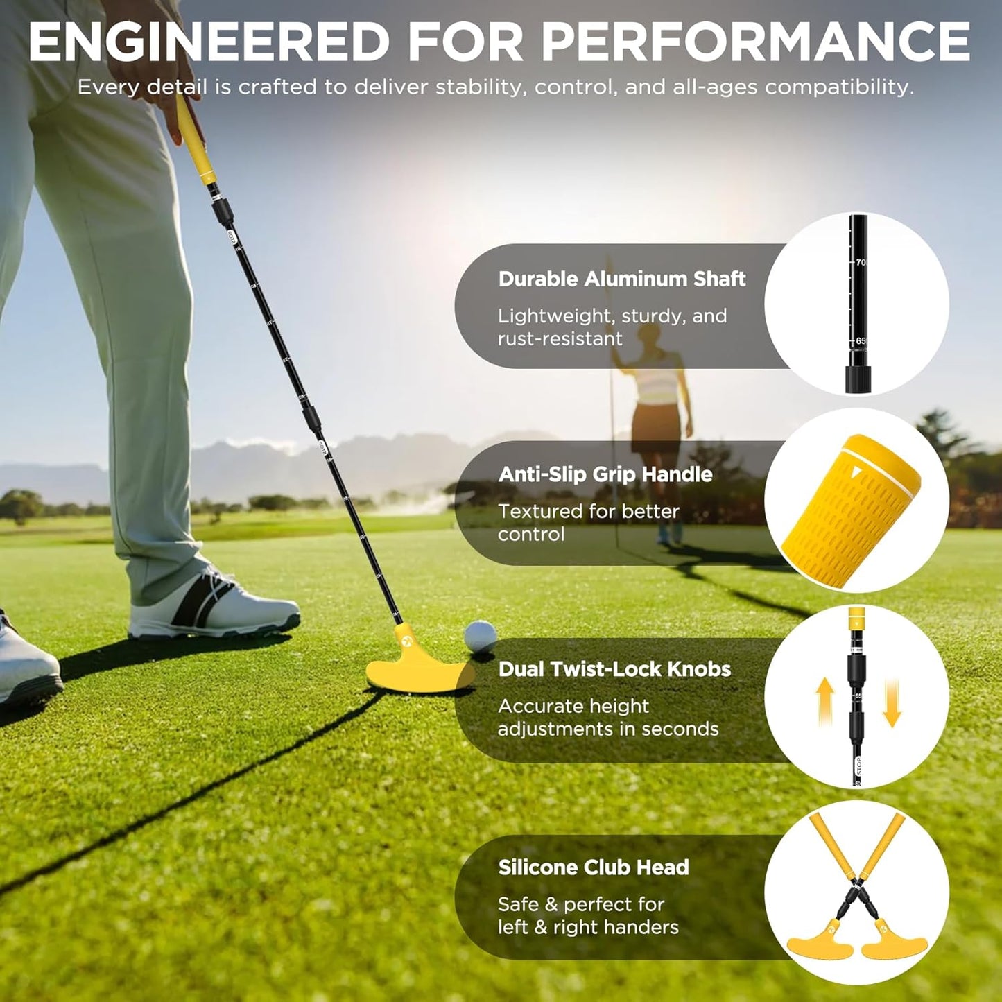 KINGTOP Adjustable Golf Putter – Retractable Shaft, Lightweight Travel Putter with Practice Balls & Putting Cup, Left & Right-Handed Design