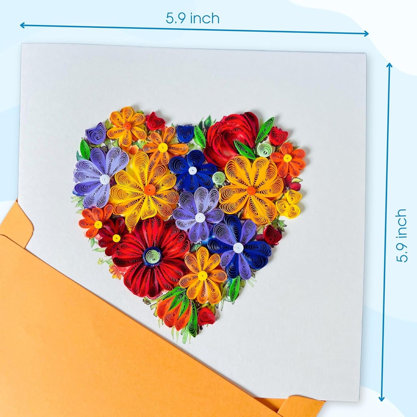 Quilling Cards, handmade card, quilled cards with Handmade Art for all occasions: quilling birthday card for women, Birthday card, mother... colorful heart design (Colorful flowers)