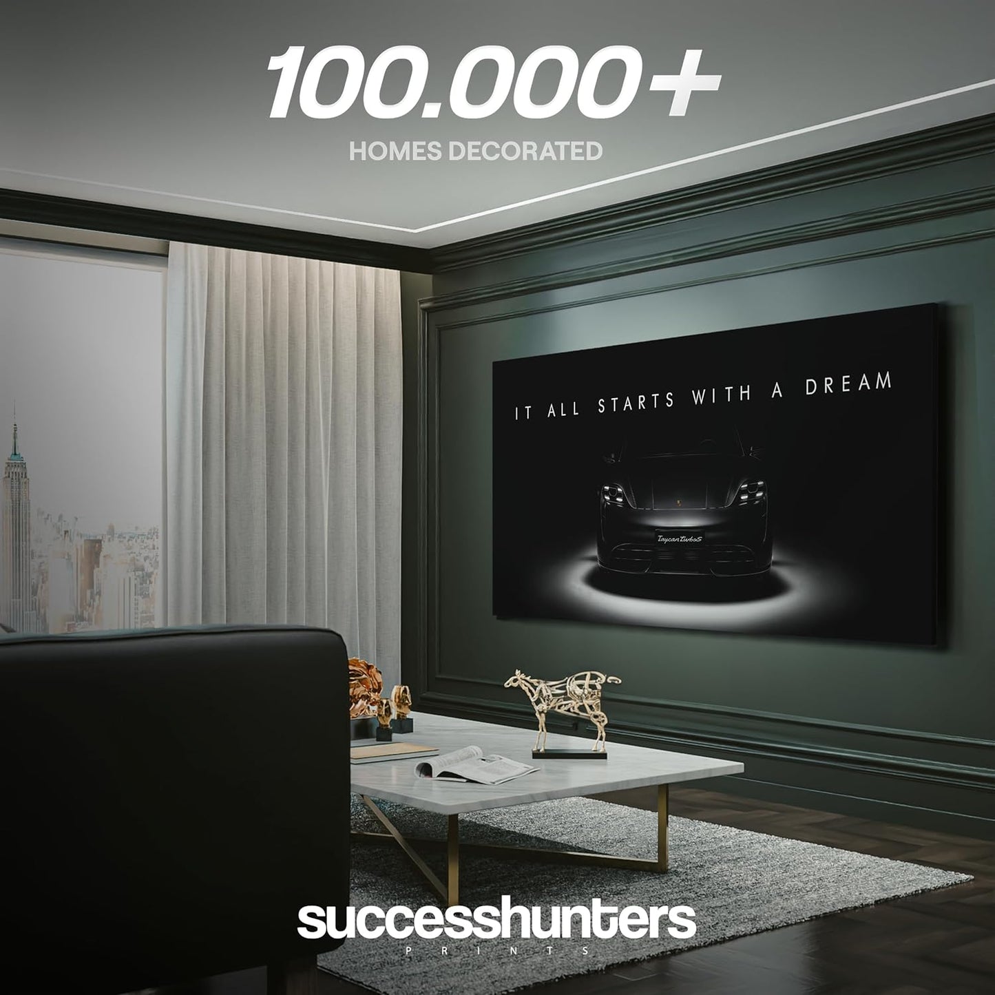 Motivational Wall Art for Office, Super Car Art Canvas, Inspirational Automotive Decor for Porsche Taycan Turbo S Sportscar Lovers, Motivational Wall Decor for Home, Car Poster (20" x 40" in)