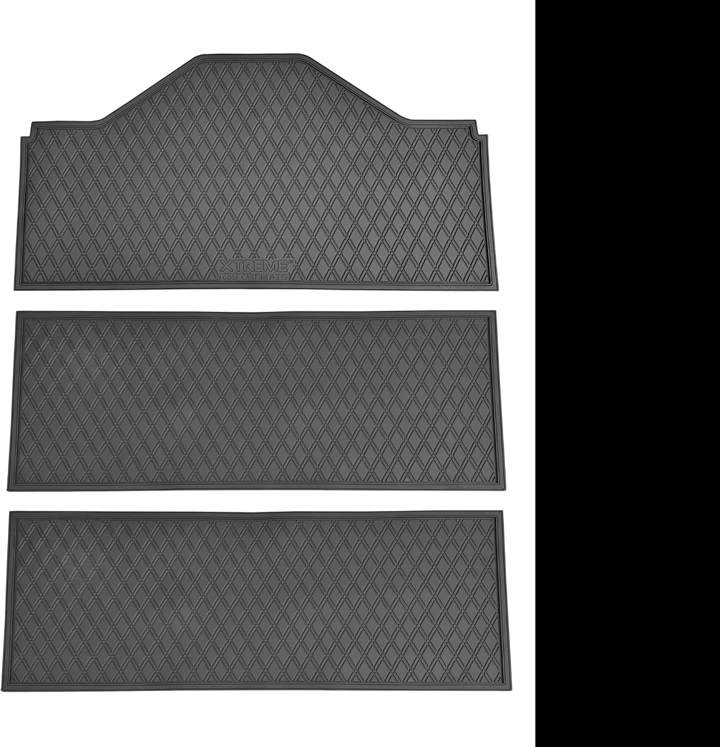Xtreme MATS Evolution D5 Golf Cart Floor Mat Set- Rubber Double Diamond Design - Fits DMAX, GT 4 & 6, D5 6F Including Maverick and Ranger Trims (All Black, D5 6F 1st, 2nd, & 3rd Rows Forward Facing)