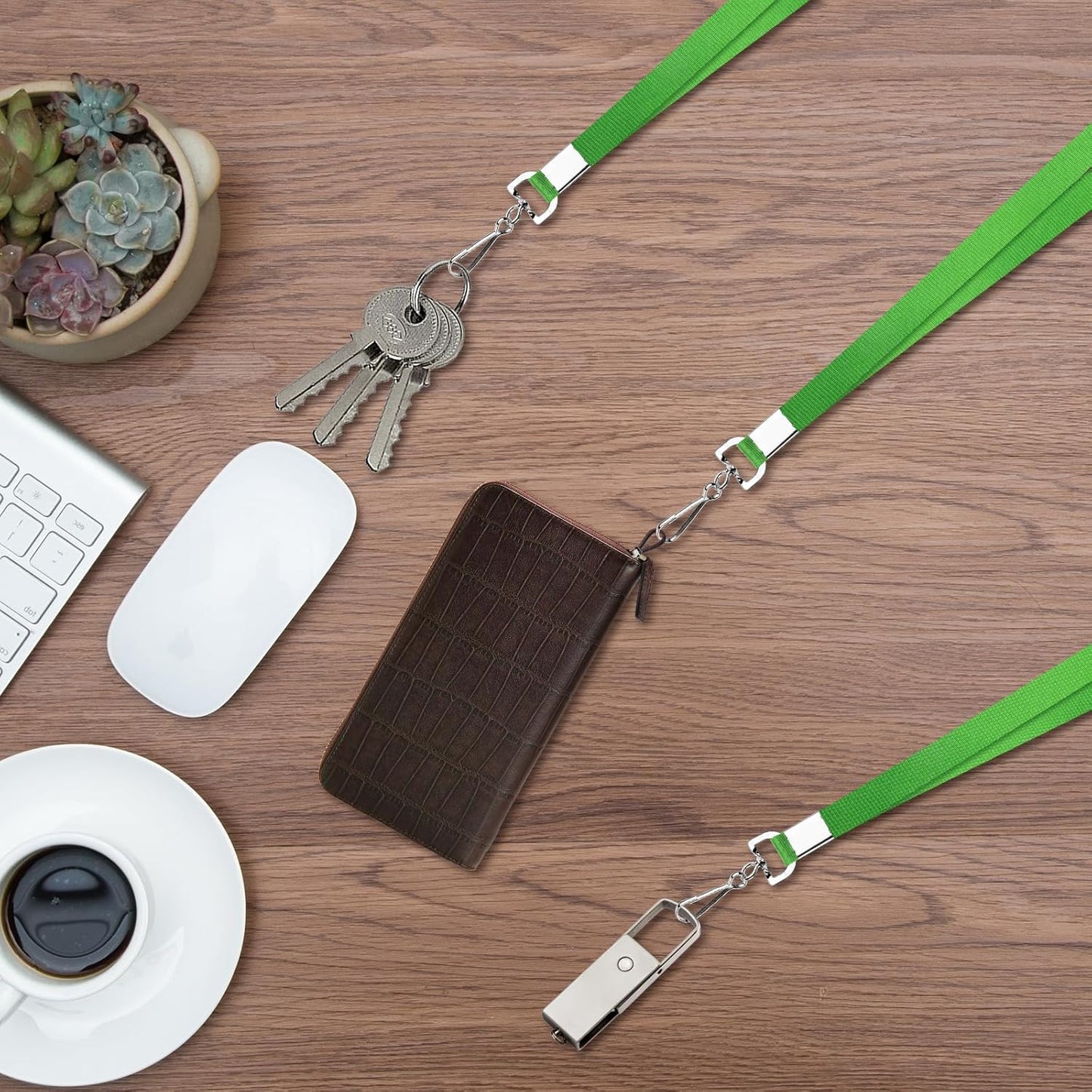 50 Pack Green Nylon Flat Lanyard with Swivel Hook and Badge Clip for ID Badge Holder