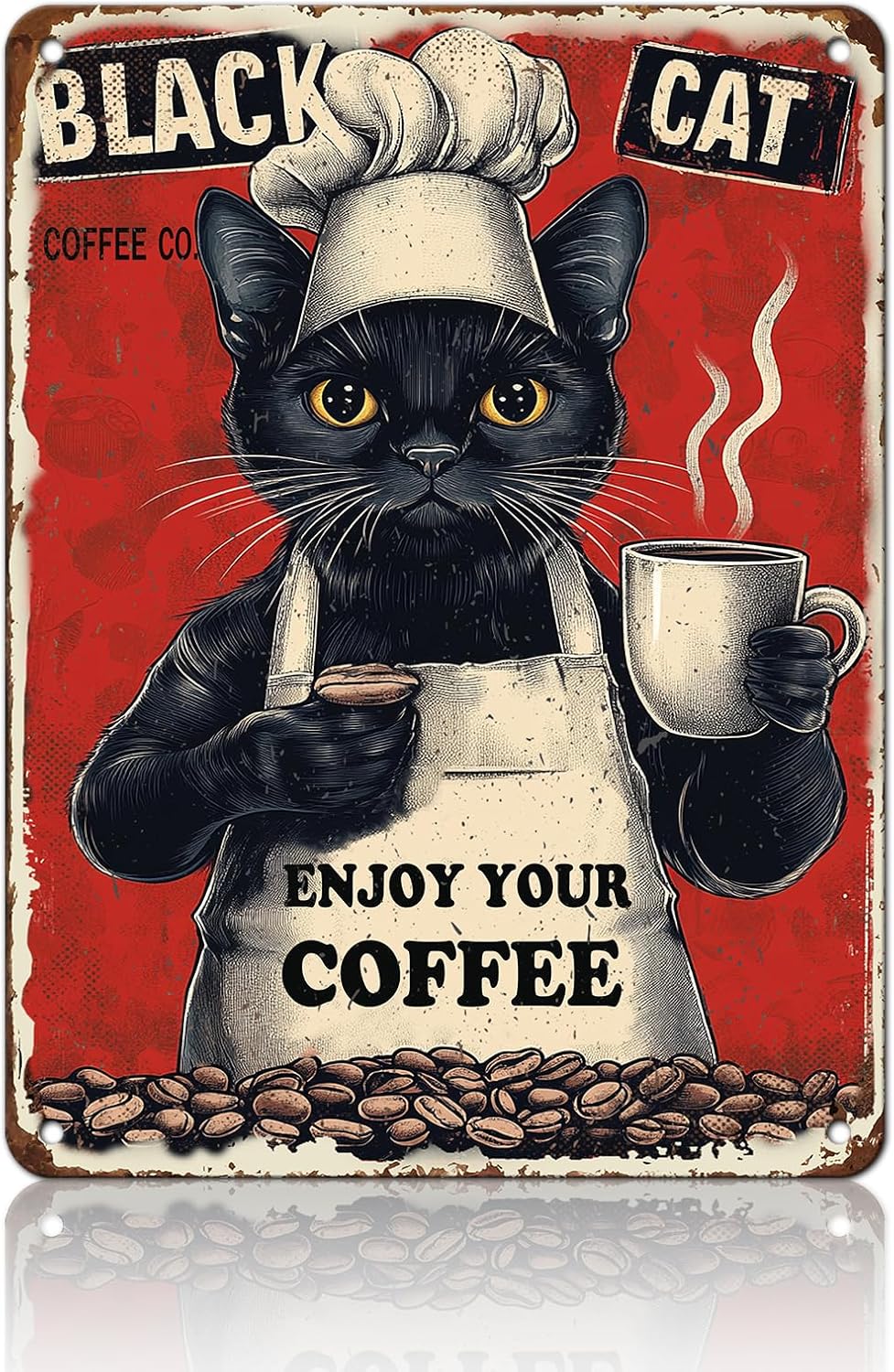 Metal Signs Black Cat Coffee Company Enjoy Your Coffee Sign Funny Vintage Tin Sign Sign Retro Wall Decor For Home Kitchen Office Farmhouse Yard Garden Shop Cafe Poster 12x16 Inch