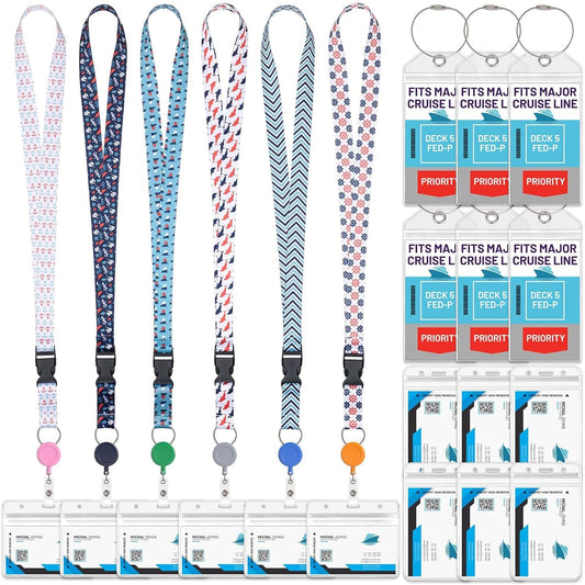Billbotk Lanyards for Cruise Ship Card, 6 Sets Retractable Lanyard Key Card Holder Badge Reels with Waterproof Luggage Tags ID Holders Essentials Accessories RS5002MN