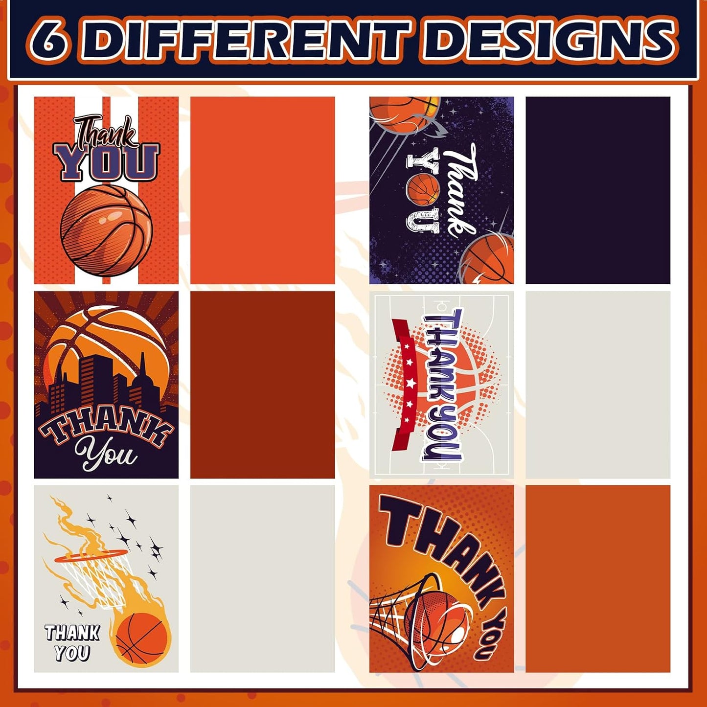 6 Pack Jumbo Thank You Card for Coach with Envelopes 8.5x11 Inch Thank You Cards Gifts from the Team Group Sports Themed Greeting Cards for Teacher Appreciation Gift(Basketball)