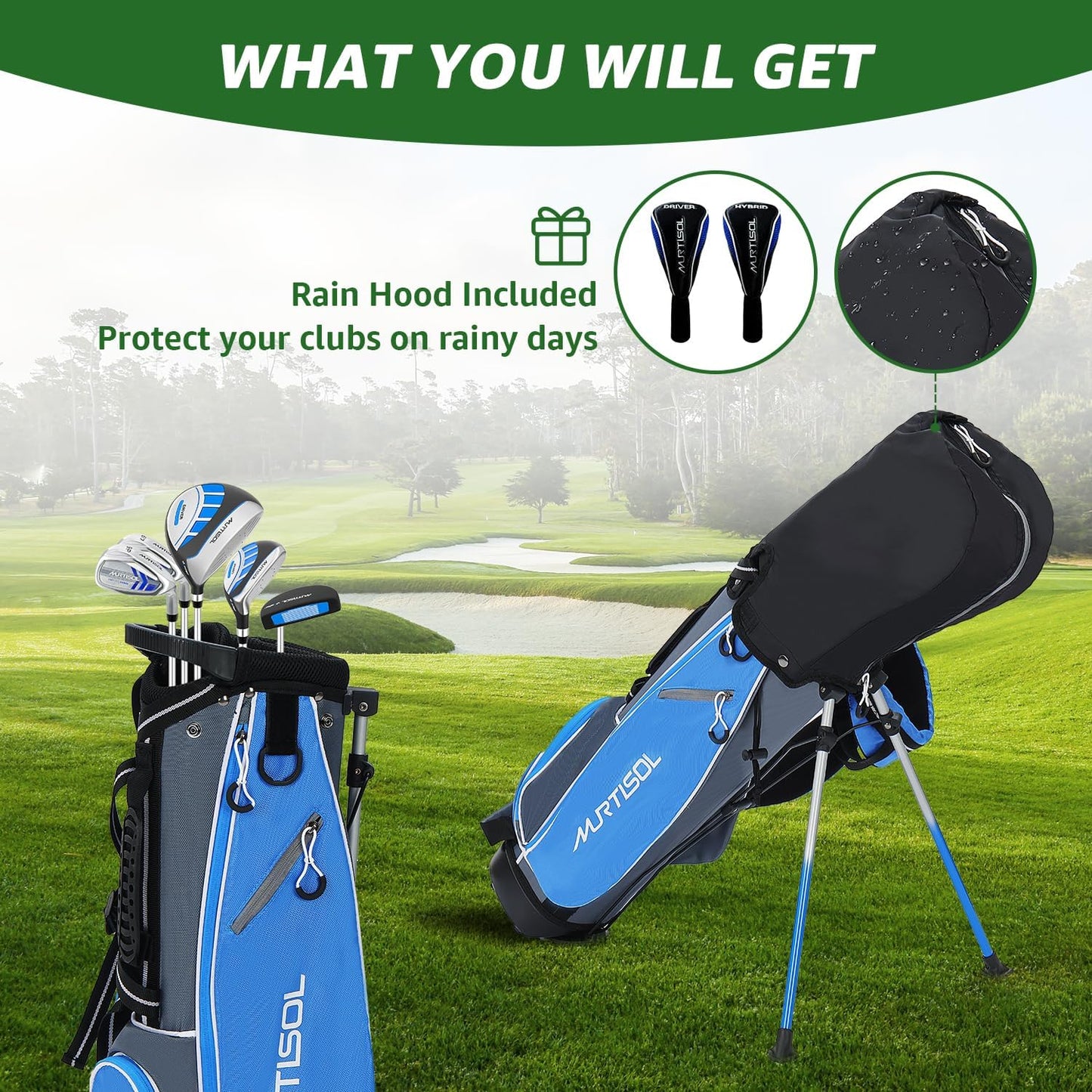 5/6 Pieces Kids Golf Club Set, Junior Golf Club Set Ages 4-12 Includes Stand Bag, 1# Drive, 5# Hybrid, 6/7#, 9/P# Irons and Putter Right Hand for Boys Girls