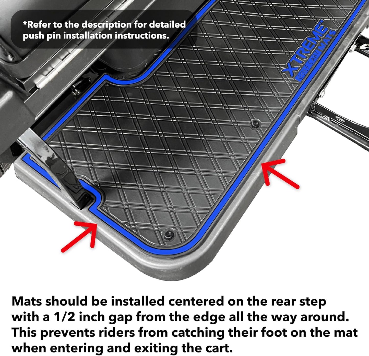 Evolution D5 Golf Cart Floor Mat Set- Rubber Double Diamond Design - Fits D5 2+2 (2 Forward + 2 Rear Facing) Including Evolution Maverick and Ranger Trims (Sky Blue Trim, D5 2+2 Front & Rear Facing)