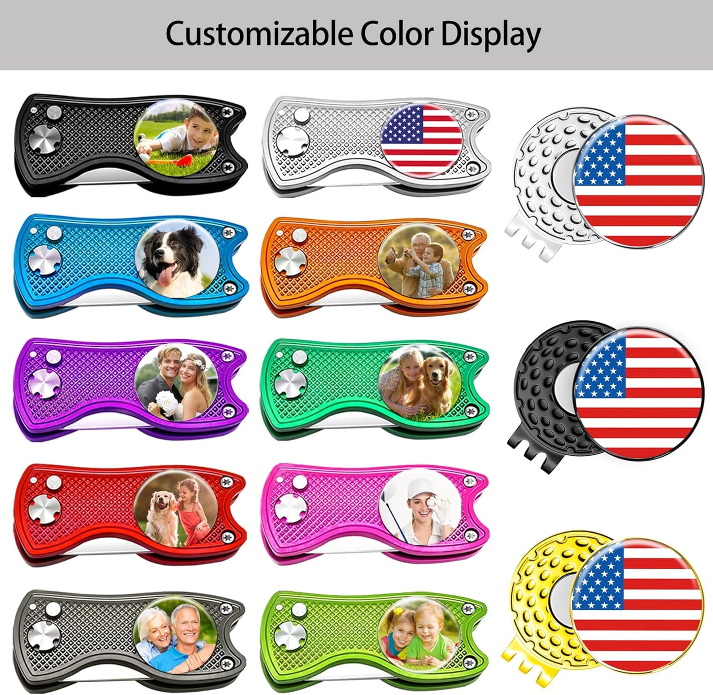 Custom Golf Ball Markers & Golf Divot Tool Gift Set, Personalized Magnetic Ball Marker Hat Clips, Golf Divot Repair Tool, Premium Golf Gifts for Golfers