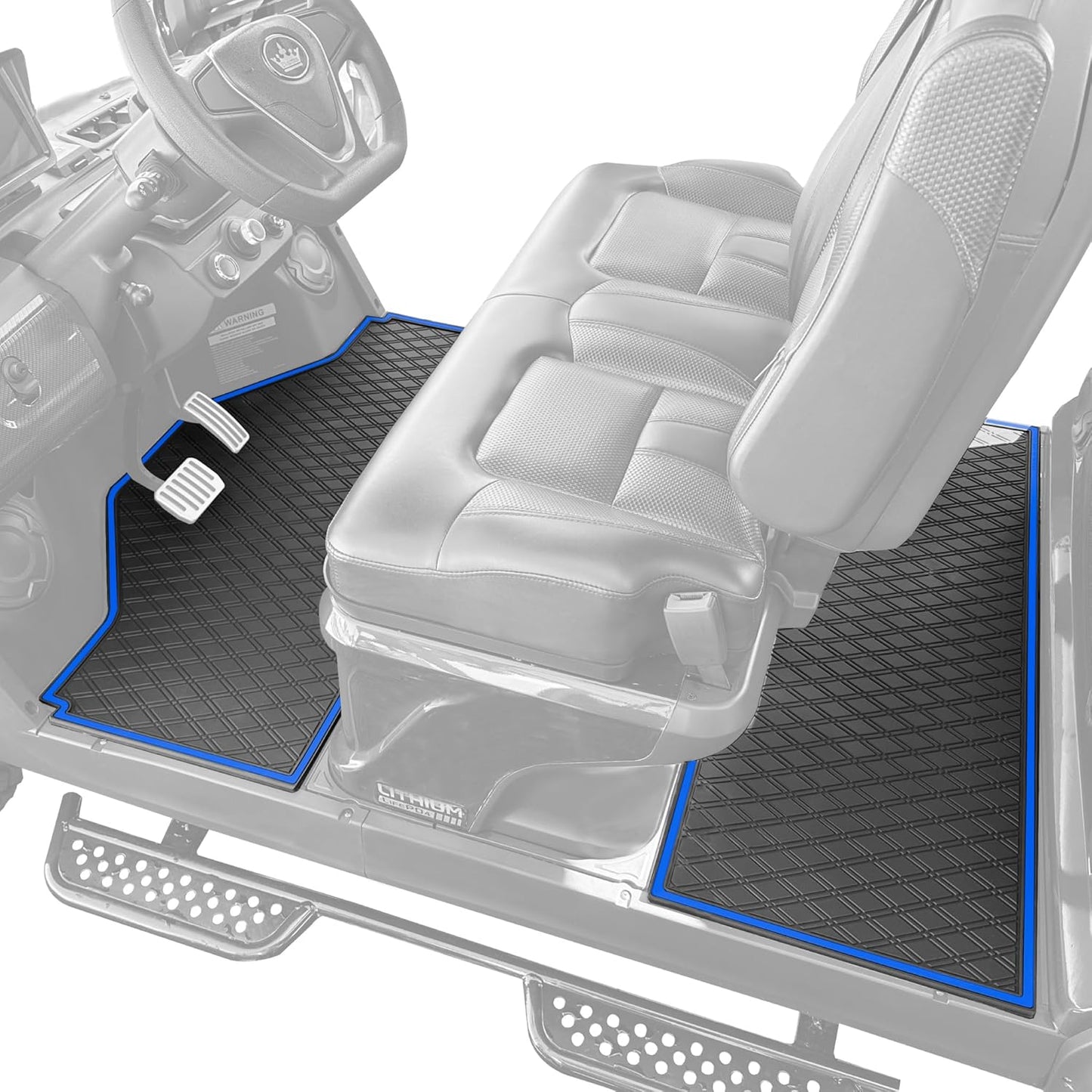 Xtreme MATS Evolution D5 Golf Cart Floor Mat Set- Rubber Double Diamond Design - Fits DMAX, GT 4 & 6, D5 6F Including Maverick and Ranger Trims (Blue Trim, D5 6F 1st, 2nd, & 3rd Rows Forward Facing)