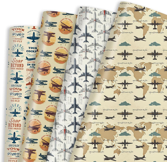 Pineraap Airplane Wrapping Paper 12 Sheets Fighter Jet Military & Airplane Themed Designs Gift Wrap for Aviation Enthusiasts,Pilots,20"×28"