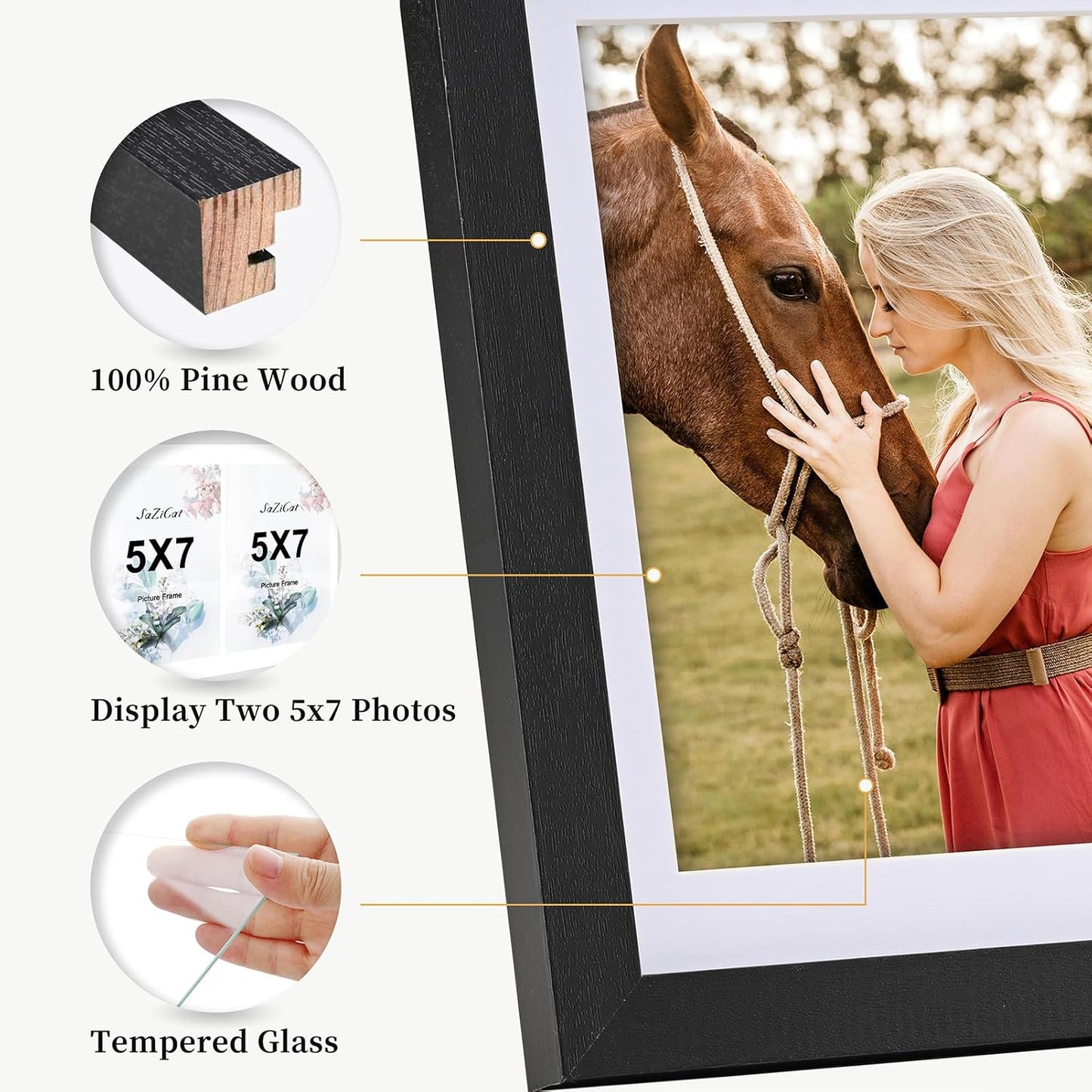 8.5x11 Pine Wood Collage Picture Frame Double 5x7 Picture Frame with Tempered Glass Fits 1Pc Certificate or 2Pcs 5x7 Photos With Mat For Tabletop or Gallery Wall Mounted-Rustic Black