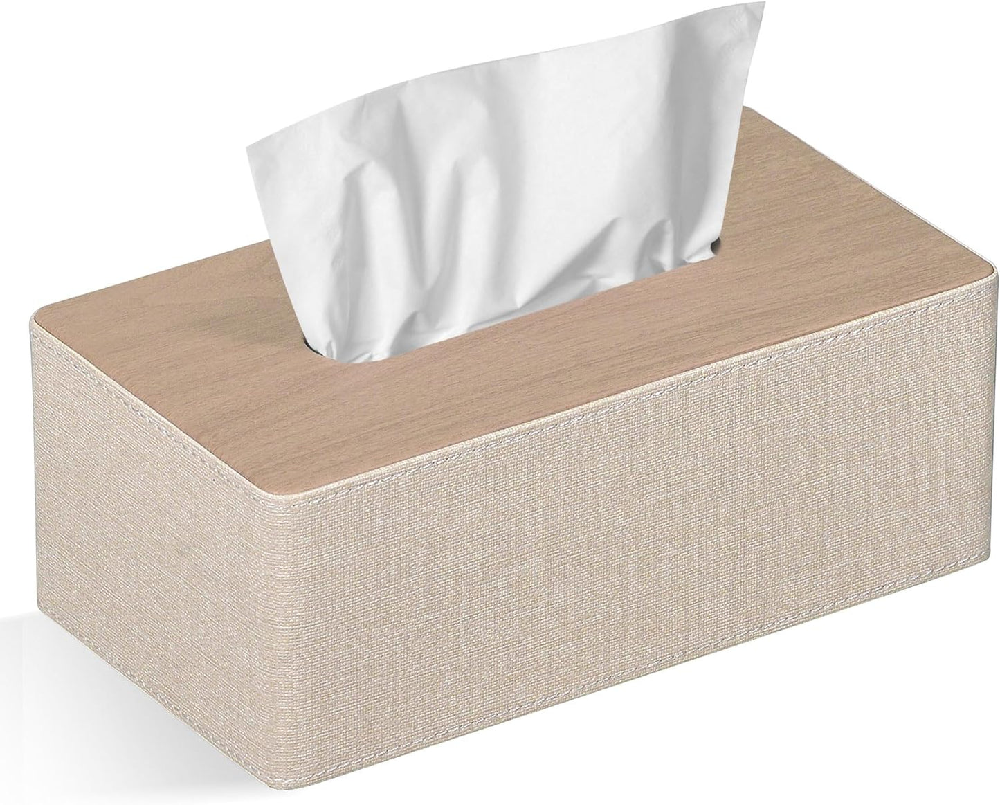 Tissue Box Cover Rectangular 9.8"(L) x 5.3"(W) x 4.3"(H) Refined Modern PU Leather Facial Tissue Dispenser Box Holder for Dresser Bathroom Decorative (Beige)