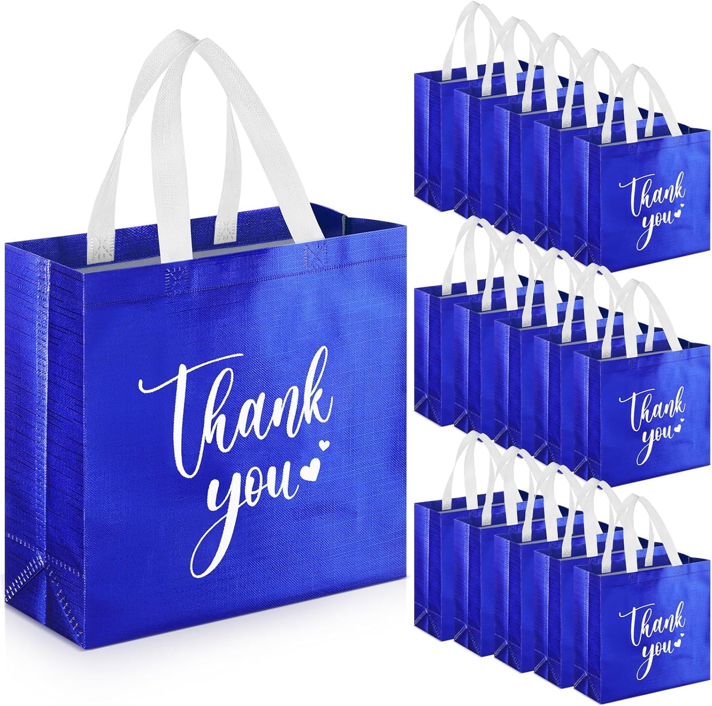 Sweetude 30 Pcs Thank You Gift Bags with Handles Bulk Reusable Goodie Bag Non Woven Foldable Handbag for Graduation Wedding Bridesmaid Gifts(11 x 12 x 5 Inch,Royal Blue)