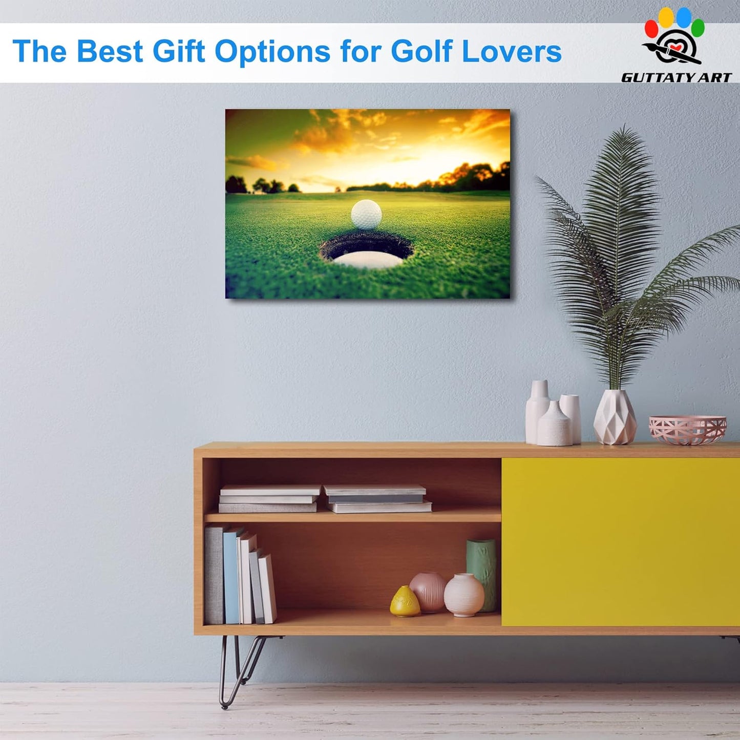Sport Canvas Wall Art, Golf Wall Art Painting Prints for Living Room Wall Decor, Golf Ball Near Hole Landscape Poster Picture for Bedroom Decor, Framed Artwork for Office Home Decor 24x36 Inches