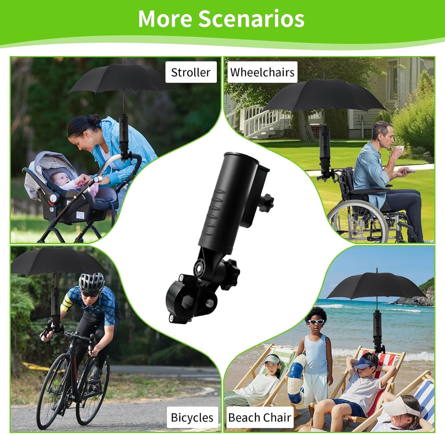 Heavy Duty Golf Push Cart Umbrella Holder, Upgraded Aluminium Alloy Base Ultra Windproof, Universal Umbrella Stand for Electric Lawn Mower, Stroller, Wheelchair, Mobility Scooter, Beach Chair