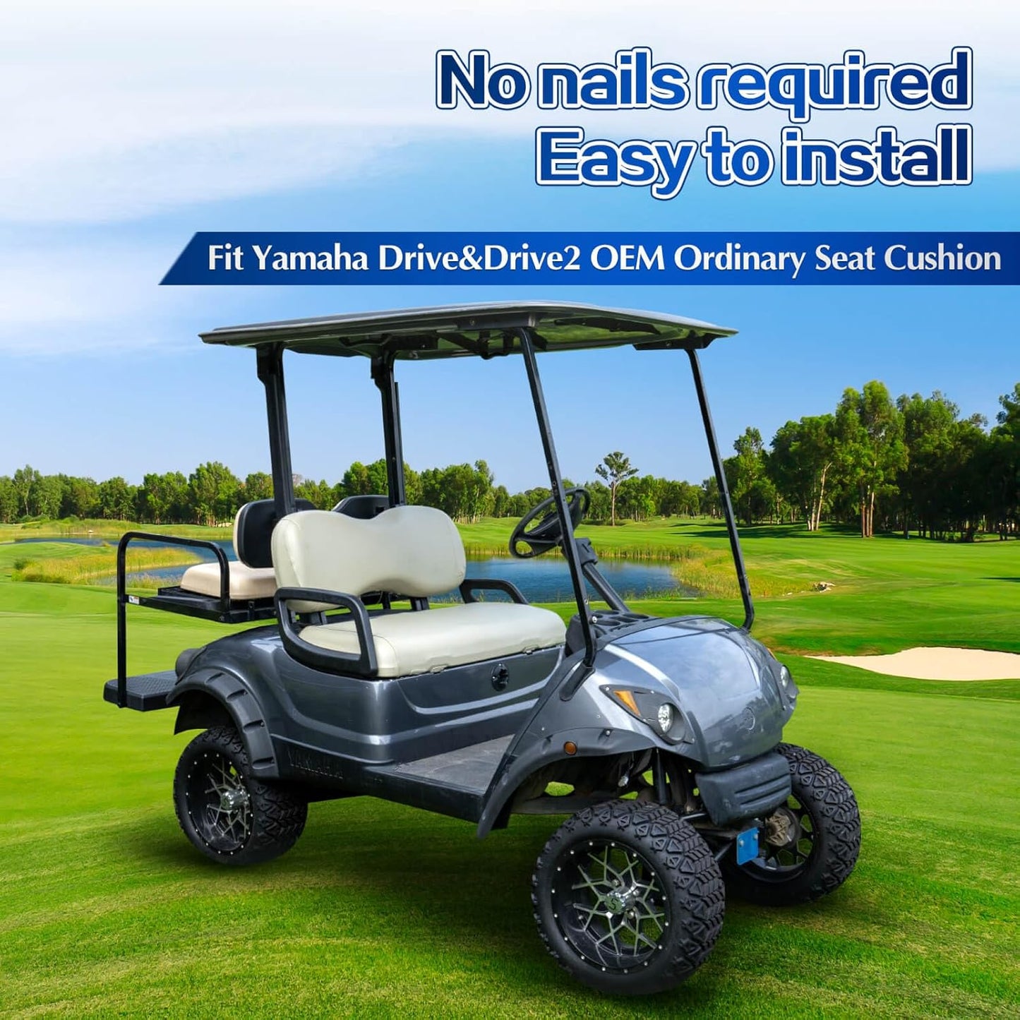 NOKINS Golf Cart Front Seat Covers,Waterproof Leather Seat Cover Fit for Yamaha Drive&Drive 2,No Stapler,Golf Cart Vinyl Replacement Seat Cover, Oyster Grey