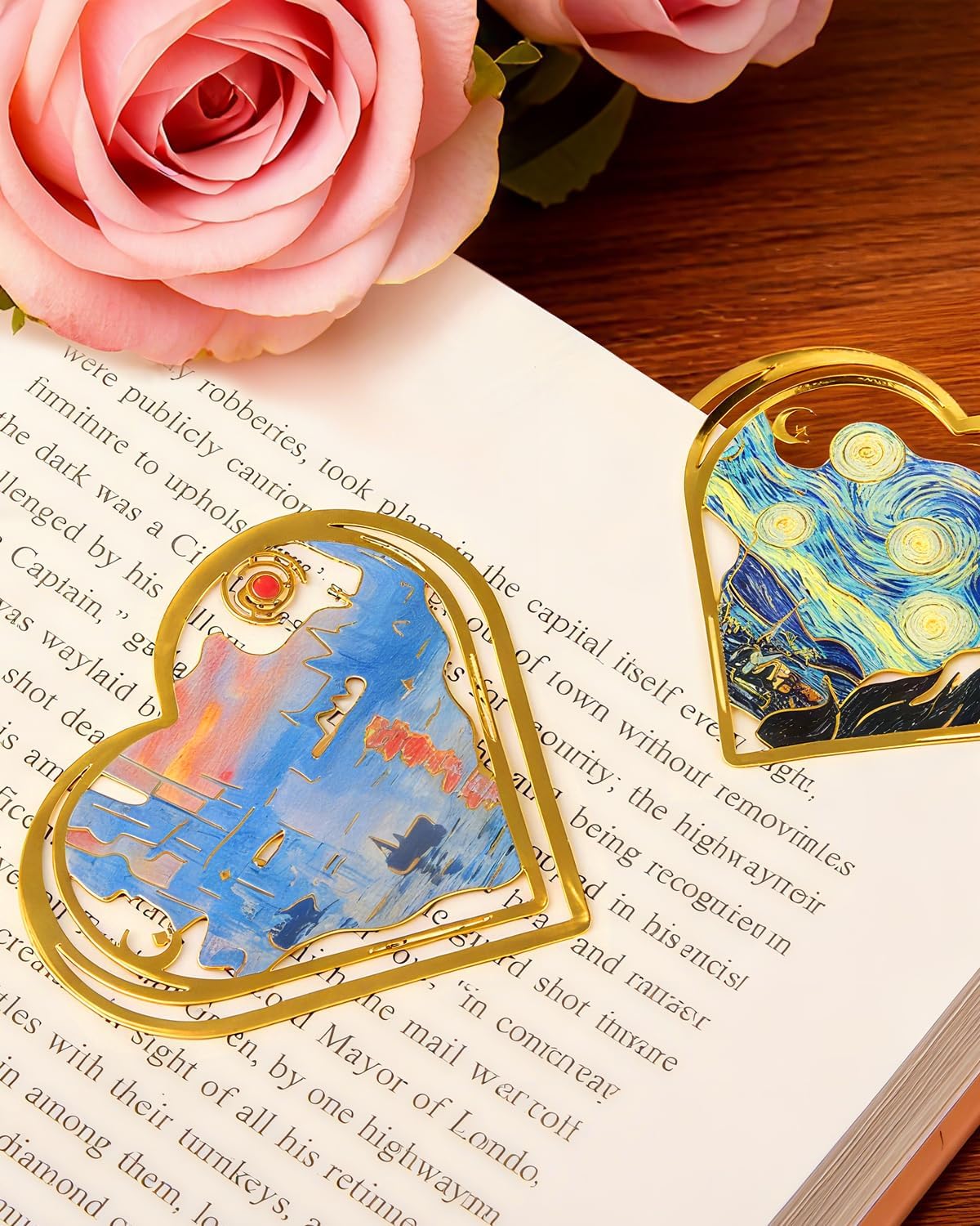 6pcs Metal Clip Heart Bookmarks for Reading Women, Van Gogh Monet Cute Corner Page Book Marks for Book Lovers Teachers Students, Reading Accessories Gifts for Book Lovers