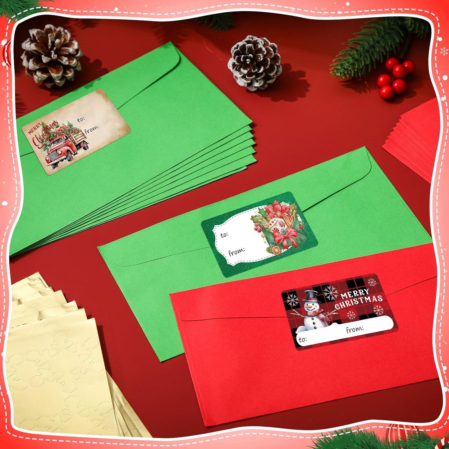 Outus 500 Pieces Christmas Tags Self Adhesive Gift Tags for Xmas Presents Christmas Name Labels Stickers for Wrapping Paper Festival Birthday Holiday Decor(Vibrant Style,2.76 x 1.57 Inch)