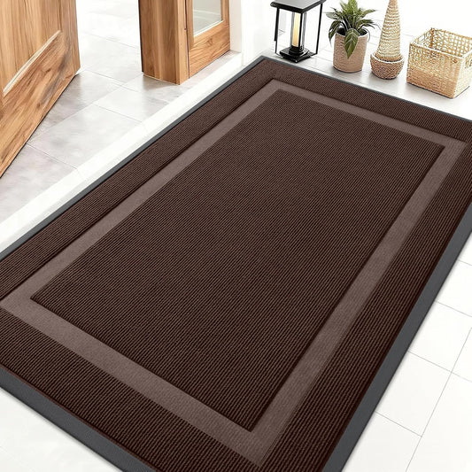 OLANLY Front Door Mat Indoor Outdoor Entrance, Waterproof All-Season, All-Weather Doormat, Sturdy Natural Rubber, Fade Resistant, Low Profile, Easy Clean Patio Porch Entryway Mat, 71x47, Dark Brown