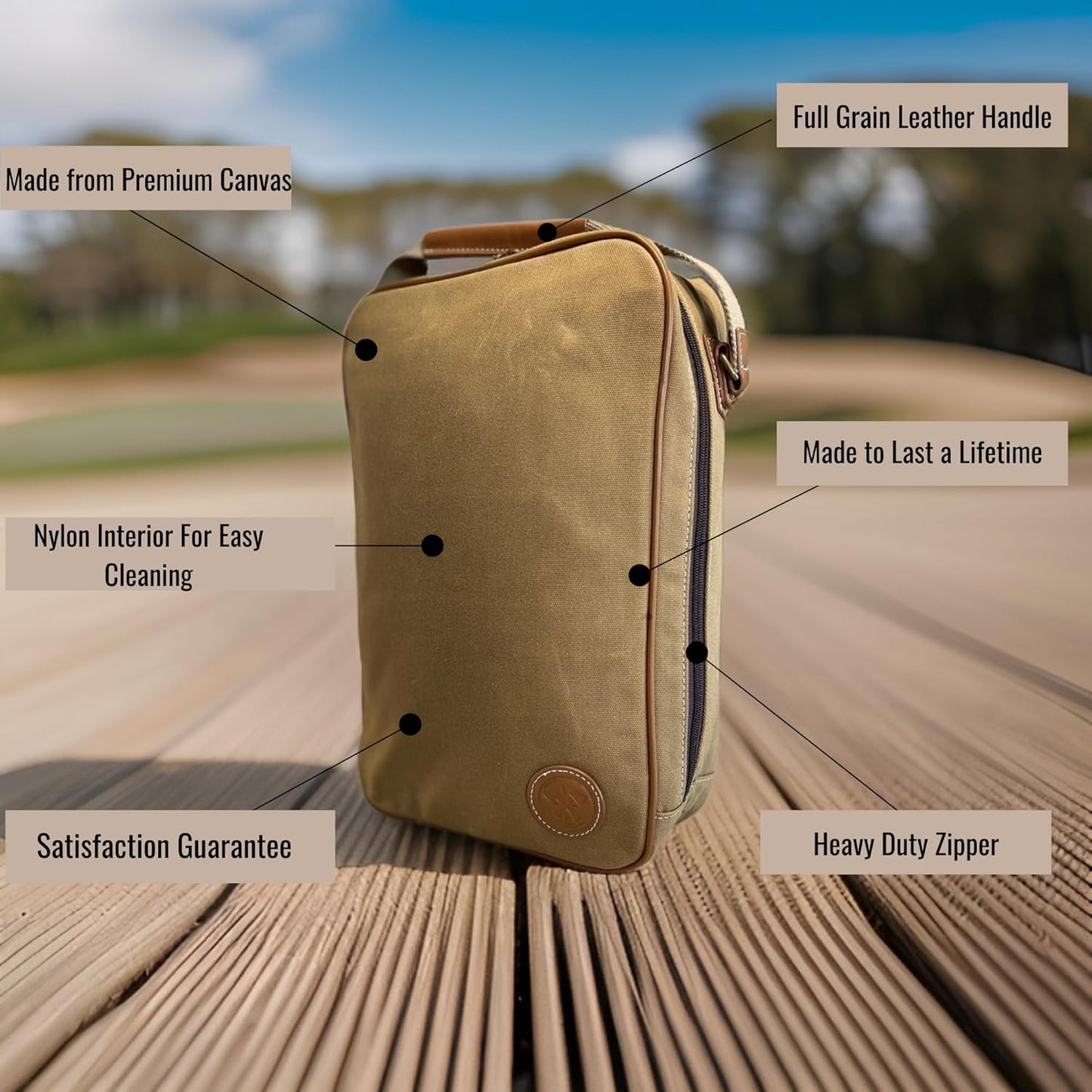 Lumberjack Plaid Golf Shoe Bag - Canvas and Leather, Large Travel Organizer for Men and Women, Breathable Sneaker Carrier