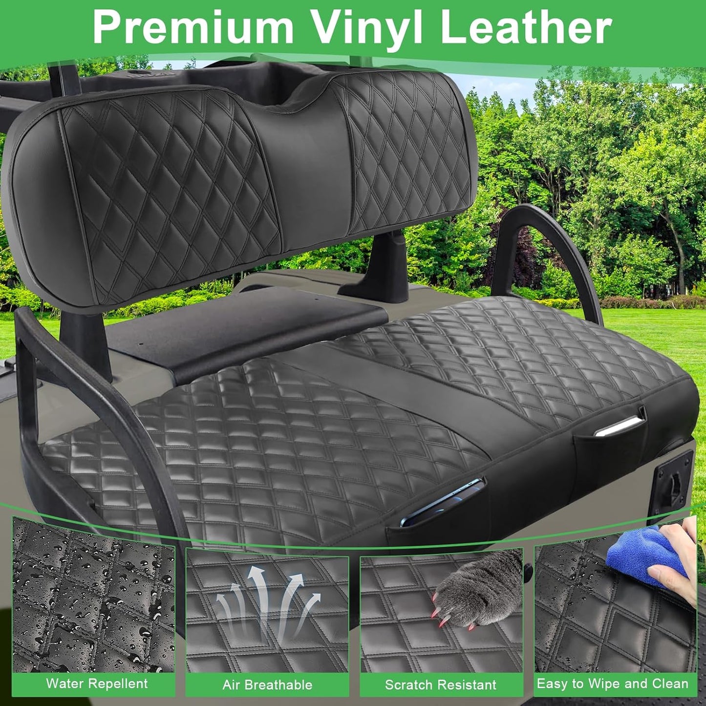 EZGO RXV Seat Cover, Golf Cart Front Seat Cover Fit for EZGO RXV OEM Ordinary Seat Cushion, Thick Vinyl Leather Comfortable/Breathable, No Need Any Tools or Detaching Armrests
