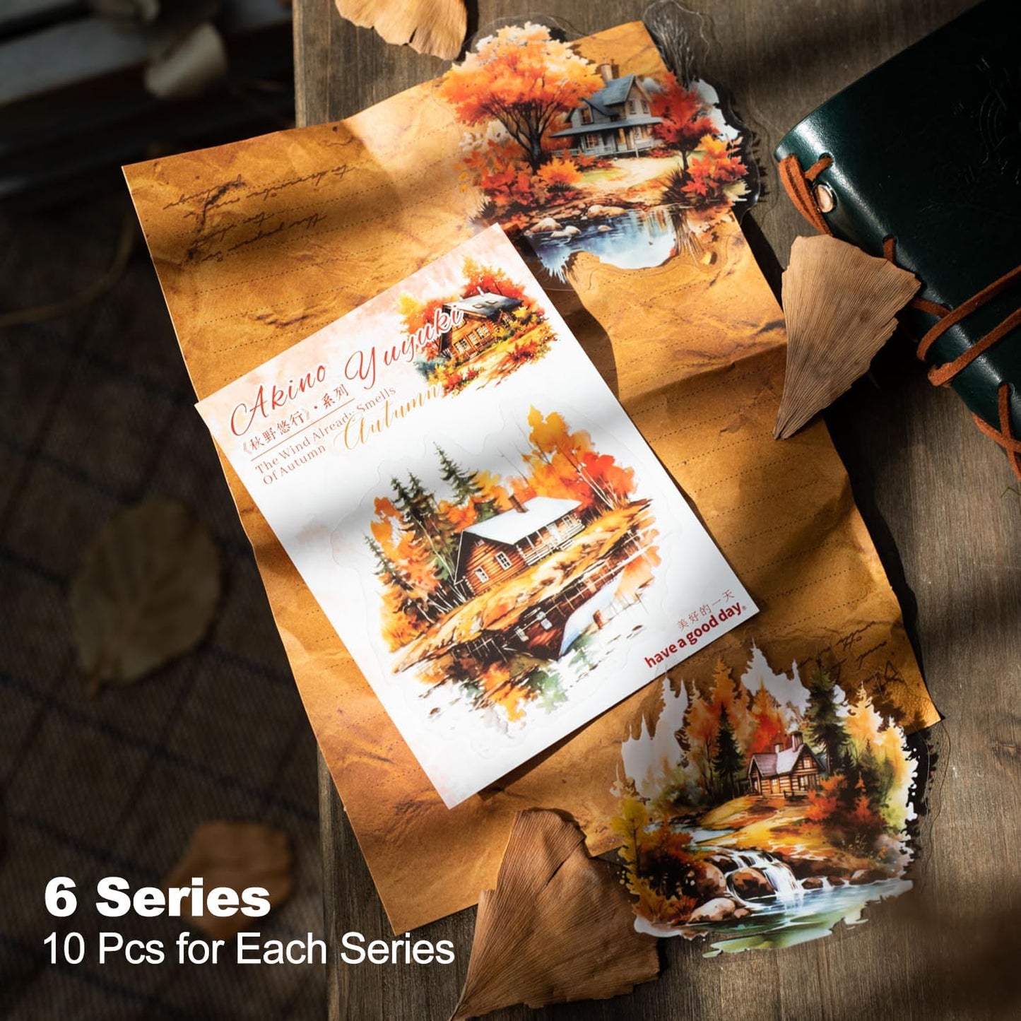 Autumn Themed PET Stickers Set, 60PCS Large Landscape Stickers for Scrapbooking, Journaling, DIY Crafts, and Art Projects