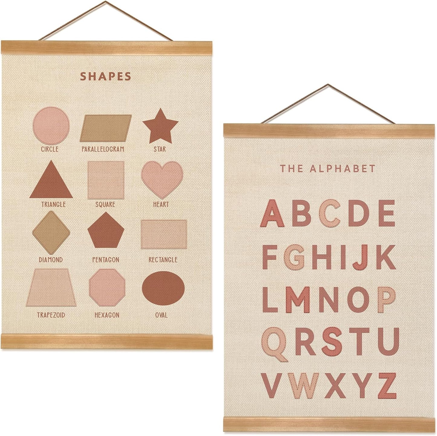 ZTGDA Alphabet Shapes Poster Set of 2, ABC Posters for Toddlers Decor, Shapes Alphabet Learning Poster Hanger Frame Wall Decor for Classroom Nursery Kids Room Playroom Preschool Decor