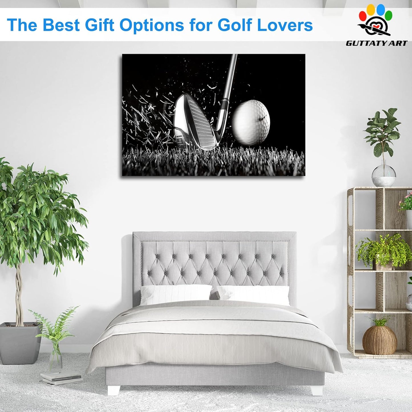Canvas Wall Art, Play Golf Ball Wall Art Painting Prints for Living Room Wall Decor, Sport Golf Clubs Poster Picture for Bedroom Kitchen Decor, Framed Artwork for Office Home Decoration 32x48 Inches