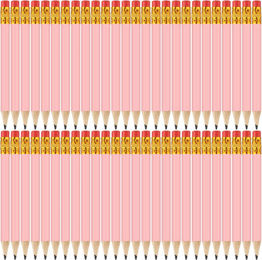 50 Pcs 4 Inch Mini Golf Pencils with Erasers Bulk Pack of Wooden Pencils for Parties Weddings School and Offices (Pink)