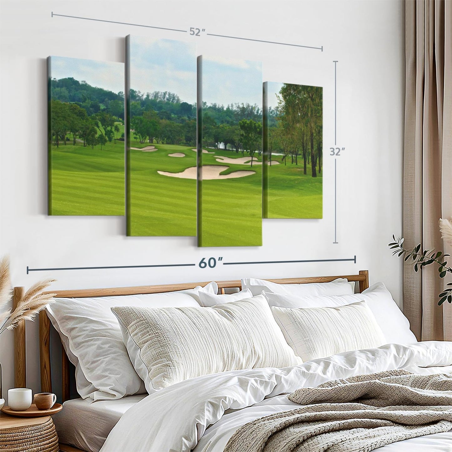 Elephant Stock Beautiful Golf Course Wall Art - Horizontal Canvas - 4-Piece Living Room Wall Decor - Tree Photography Canvas Print - Green and Blue Decor for Wall - 52" X 32"