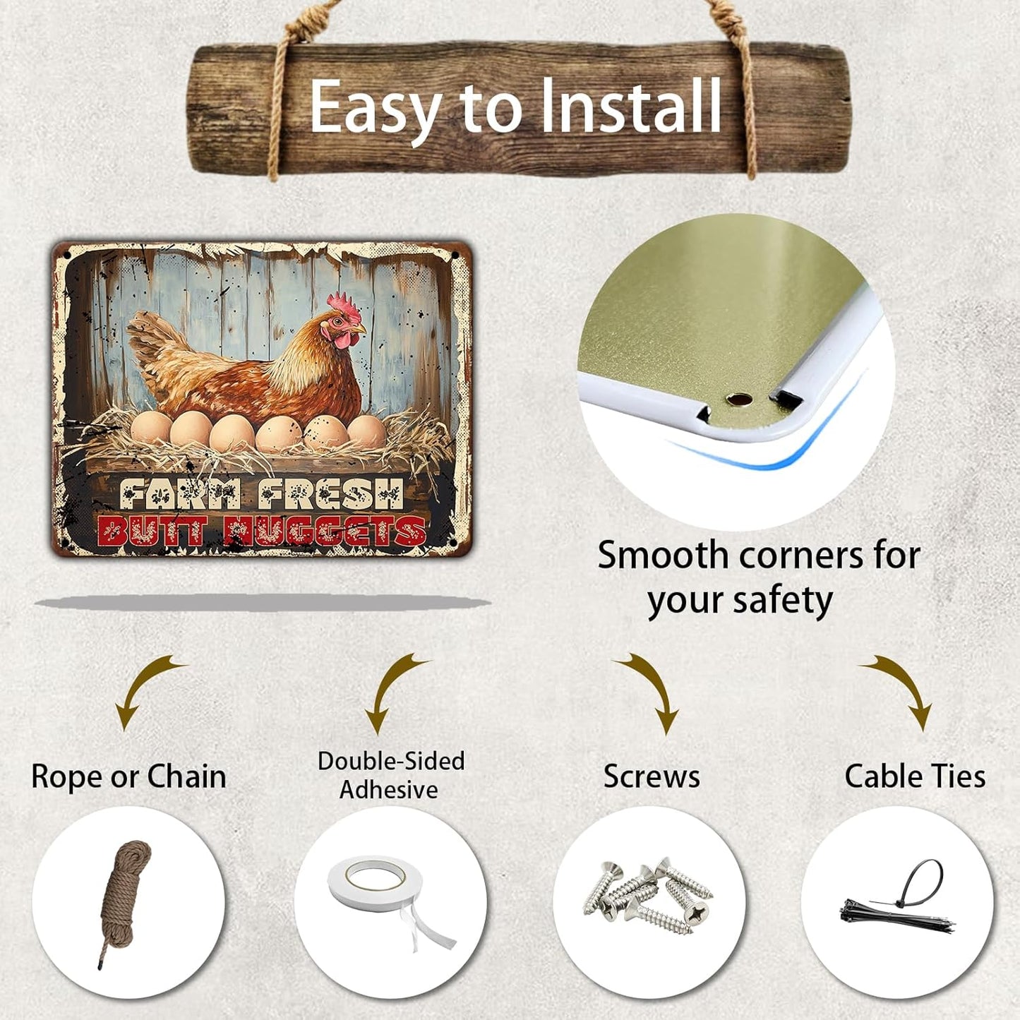 Chicken Coop Signs Funny Metal Signs Chicken Decor Farm Rooster Yard Decor Vintage Tin Sign Chicken Decorations For Home Farm Fresh Butt Nuggets Sign 12x16 Inch