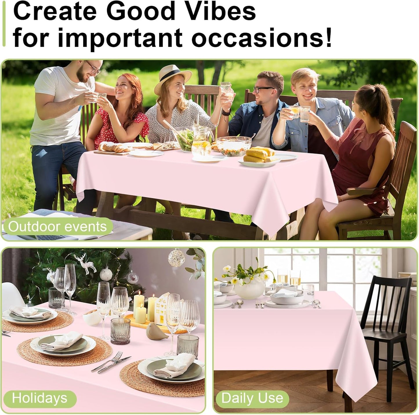 QIKSION Plastic Table Cloth Disposable 2 Pack, 54 x 108 Inch Tablecloths for Rectangle Tables, Pink Plastic Table Cover