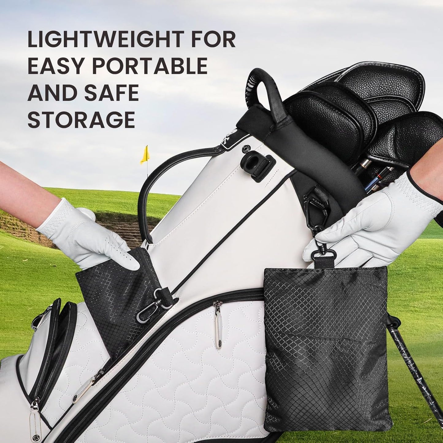 FINGER TEN Golf Pouch Bag for Valuables Tee Color with 4 Golf Pencil Pack, Zippered Pocket Gear Clip Hook to Bag