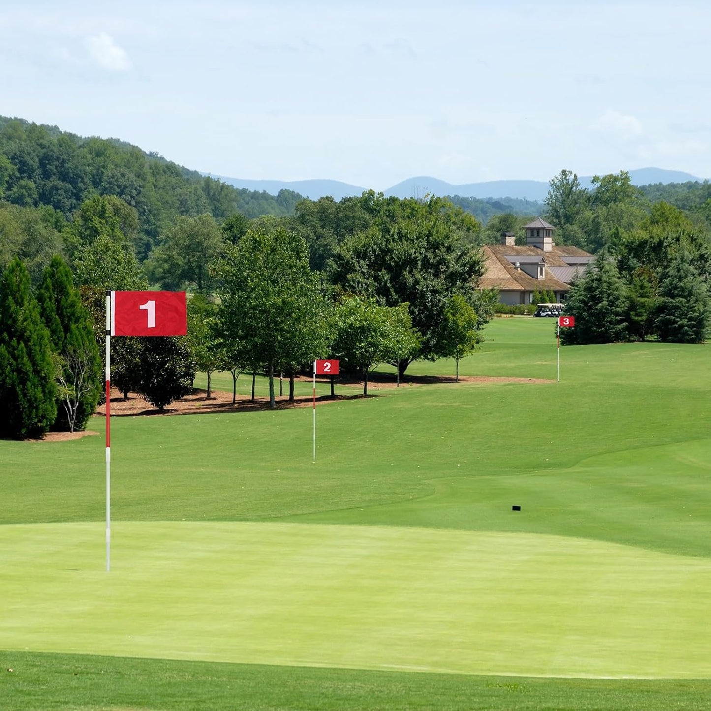 Golf Flagstick 6ft, Nylon Pin Flag ABS Hole Cup Set, Portable 5 Section Design Numbered Flags for Driving Range Backyard, Putting Green Flags for Golf Practice (Common, 123, Pack)