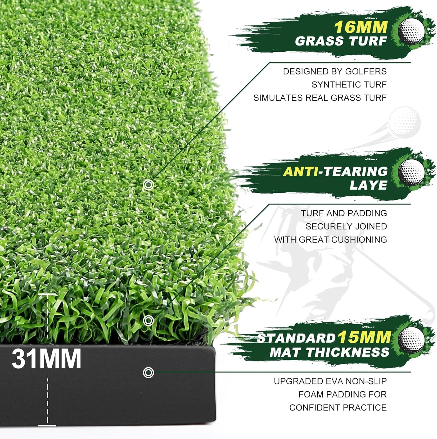 LIBERRWAY Thicken Golf Mat, 5x4ft Practice Turf, Indoor/Outdoor, Training Aid with 9 Golf Balls