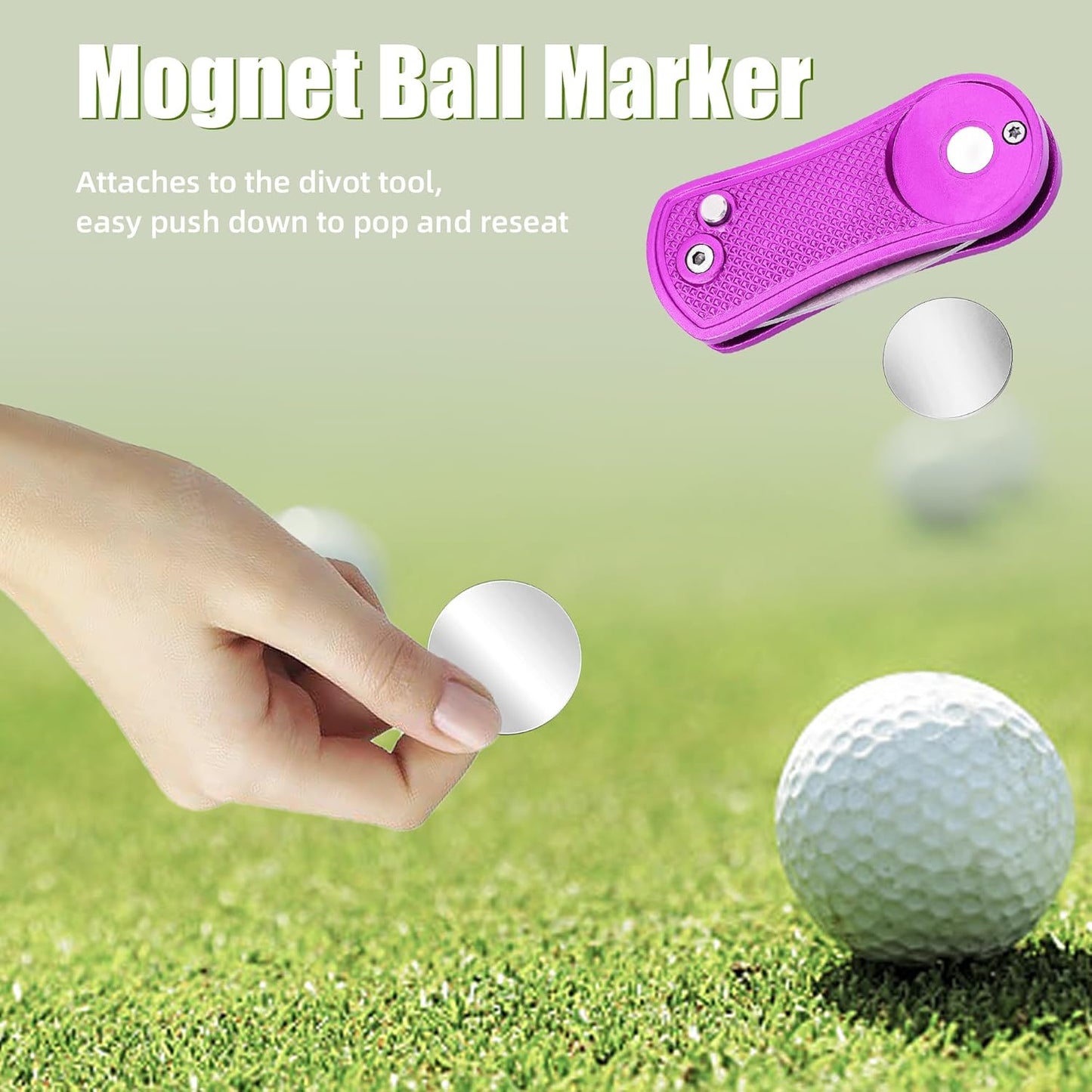 Mile High Life Golf Divot Repair Tool, All Metal Foldable Divot Tool with Pop-up Button & Magnetic Ball Marker