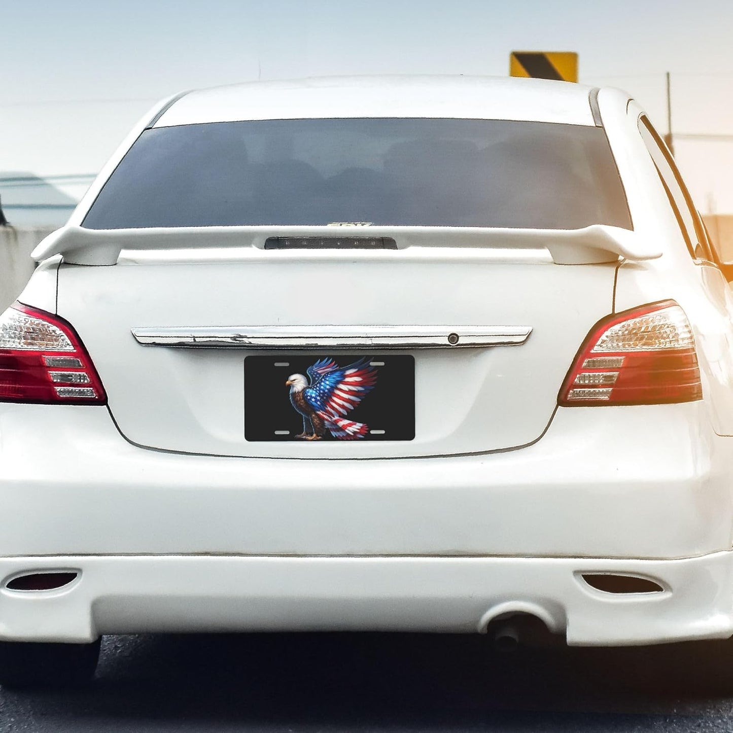 Front License Plate for Car Designs American Flag Eagle Black Stainless License Plate Cover Holder for Men Women Metal Aluminum Decorative Accessory Vanity Tag Standard 6 X 12 inch (4 Holes)