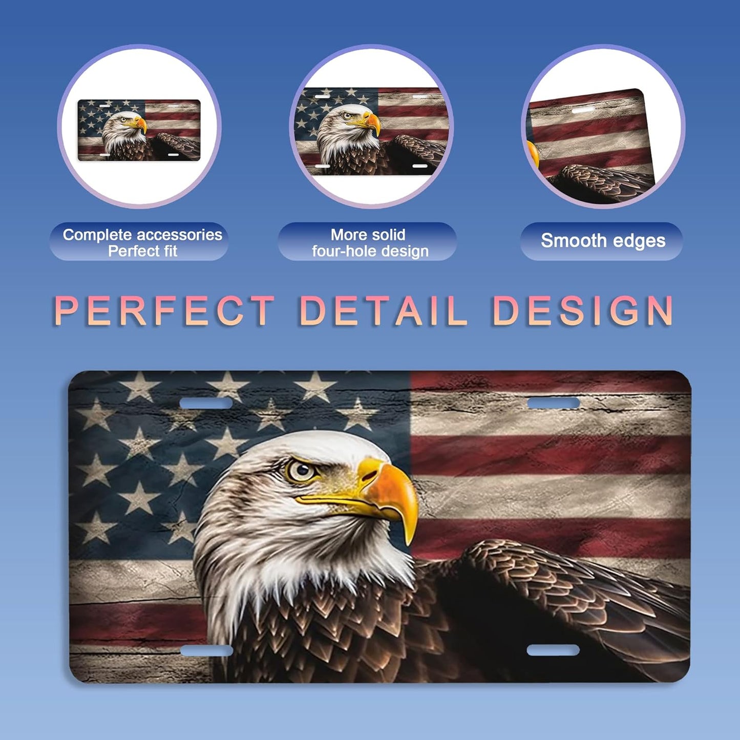 Front License Plate,American Flag with Eagle License Plates Cover Rust-Proof Stainless Steel Metal Car Plate Tag Funny Novelty Vanity Tag Screw Decorative for Men Women