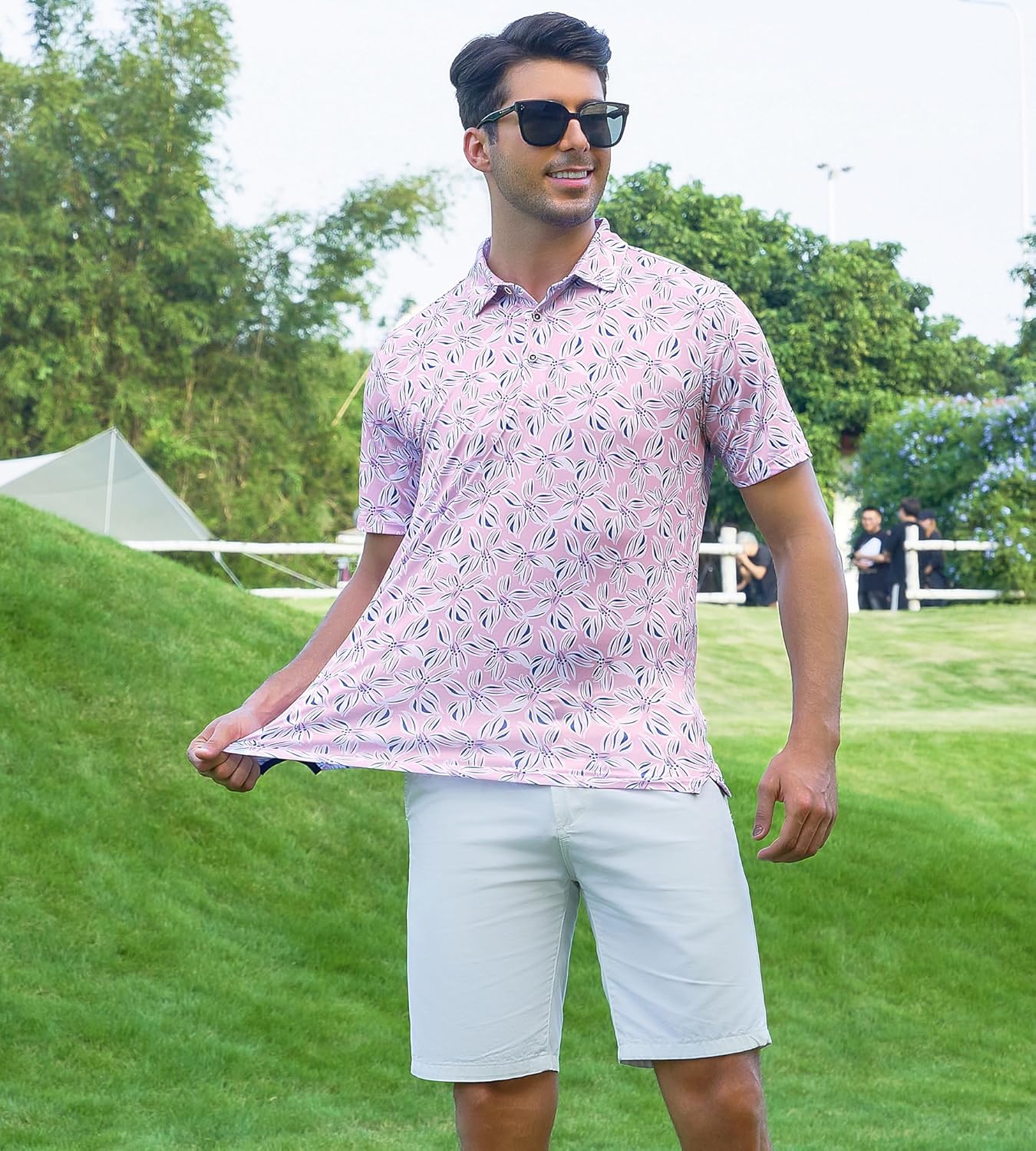 Alex Vando Mens Hawaiian Golf Shirt Moisture Wicking Digital Print Golf Shirts for Men