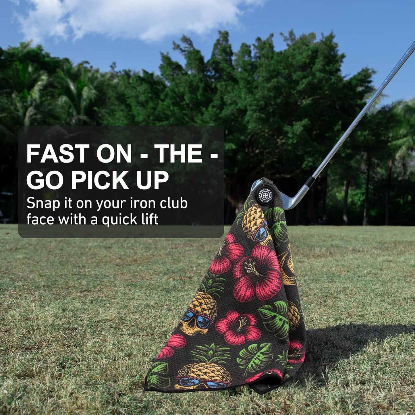 Magnetic Golf Towel for Men Women Golfer - Microfiber Golf Towel Magnet with Waffle Texture - Strengthen Magnet Golf Towels for Strong Hold to Metal Objects (Black Red Flower)