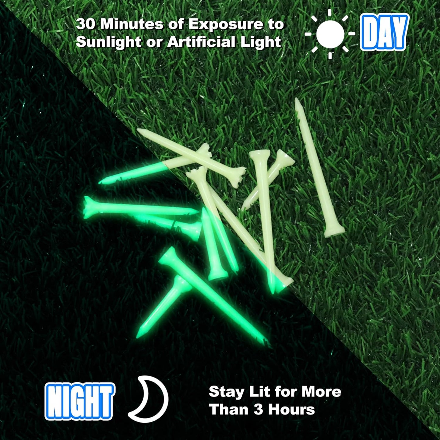 KINGTOP Glow-in-The-Dark Golf Tees, Fluorescent Green Light Up Golf Tee, Long-Lasting Illumination Perfect for Night Golf