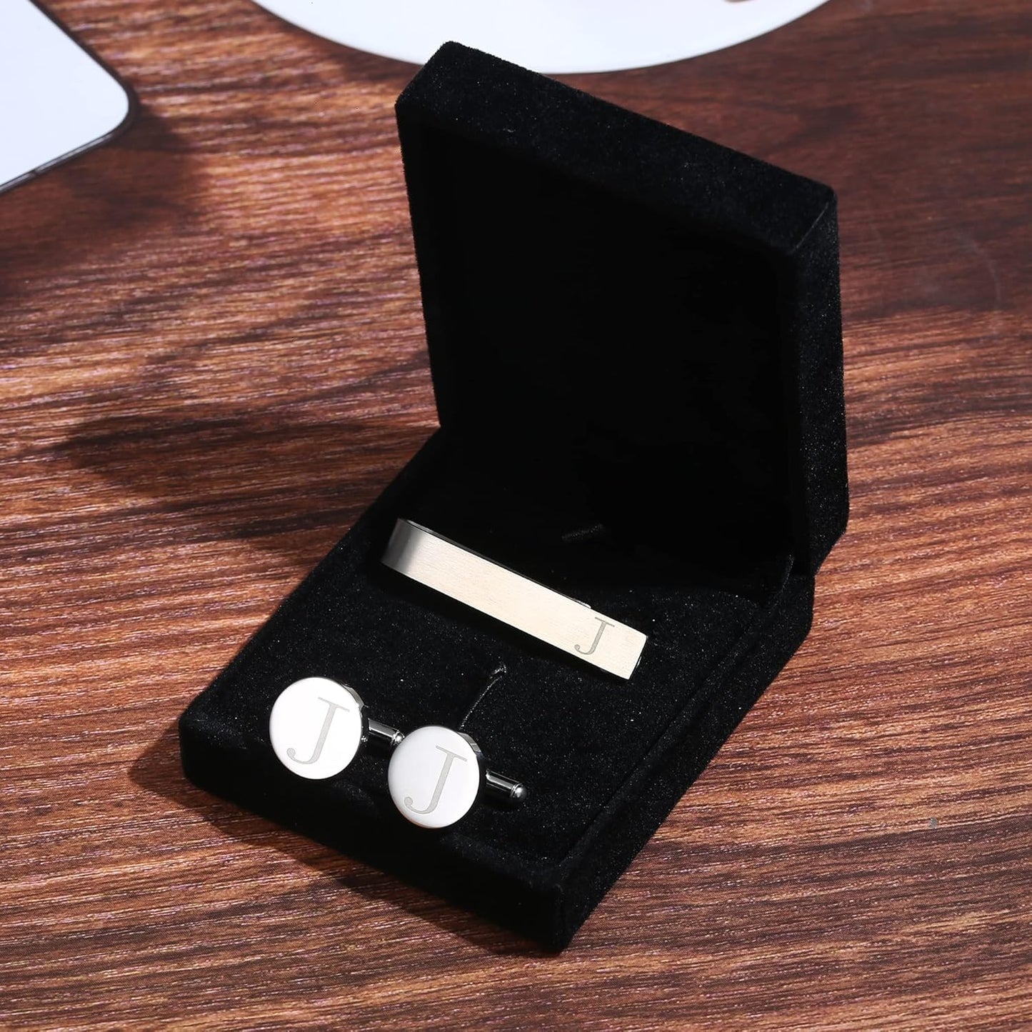 LOYALLOOK Stainless Steel Engraved Initial Cufflinks and Tie Clip Bar Set Alphabet Letter With Gift Box A-Z