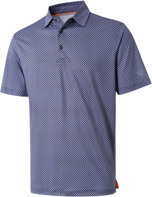 Golf Shirts for Men Dry Fit Short Sleeve Print Performance Moisture Wicking Polo Shirt